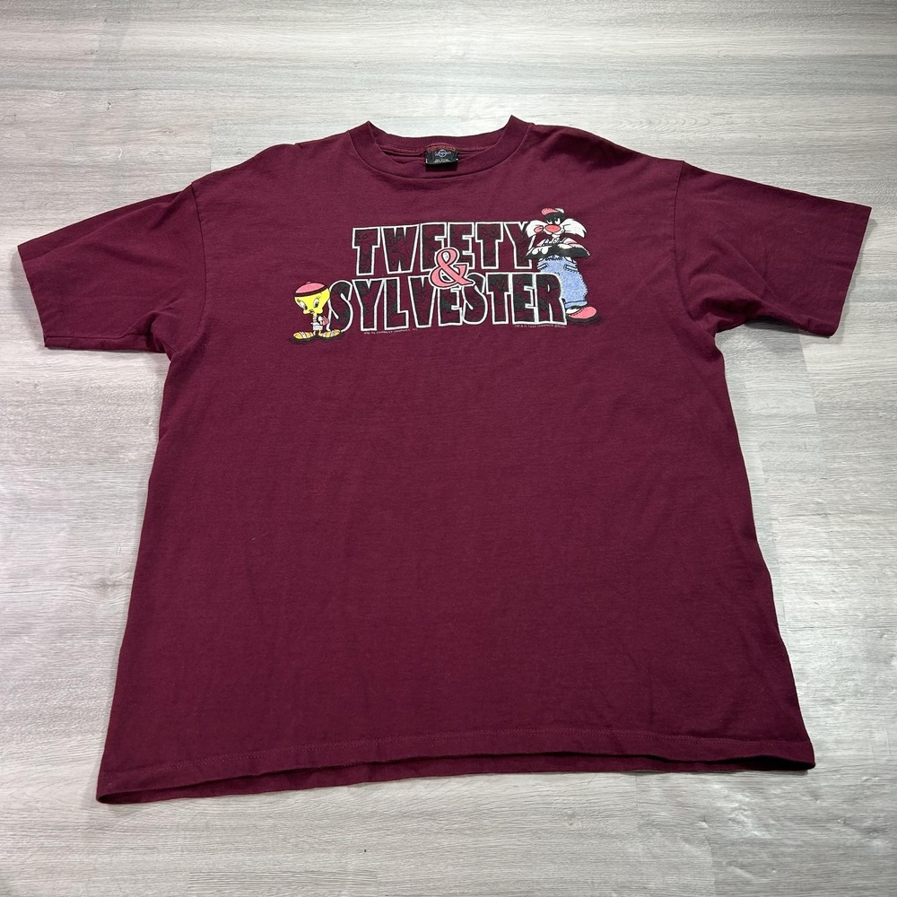 VINTAGE Tweety & Sylvester Shirt Mens XL Red Looney‎ Tunes Graphic Tee 90s
